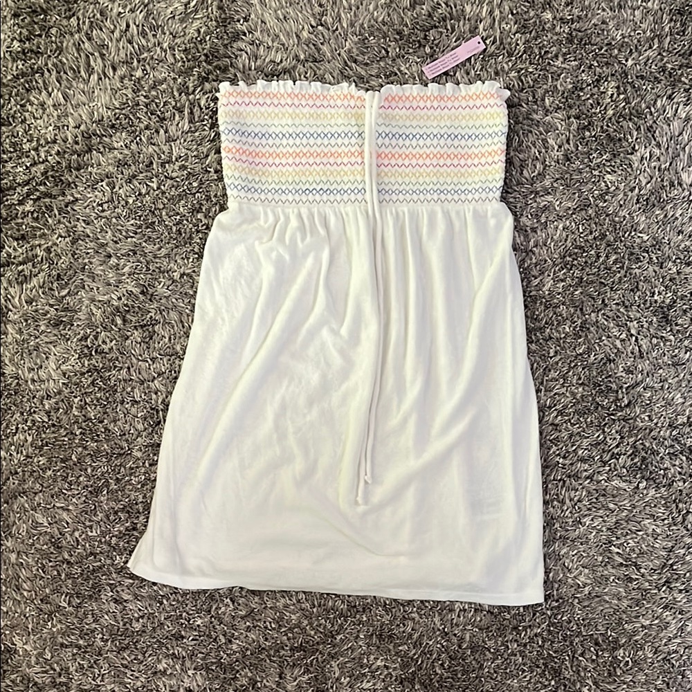 WILD FABLE WHITE STRAPLESS COVERUP DRESS WITH PASTEL ACCENTS